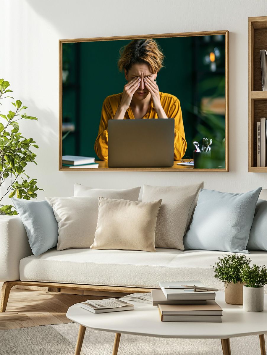 Stressed Woman at Laptop Photography Poster. — room view 2