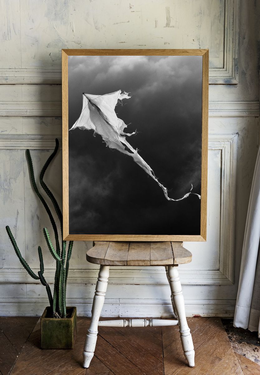 Tattered Kite Black-White Poster. room preview