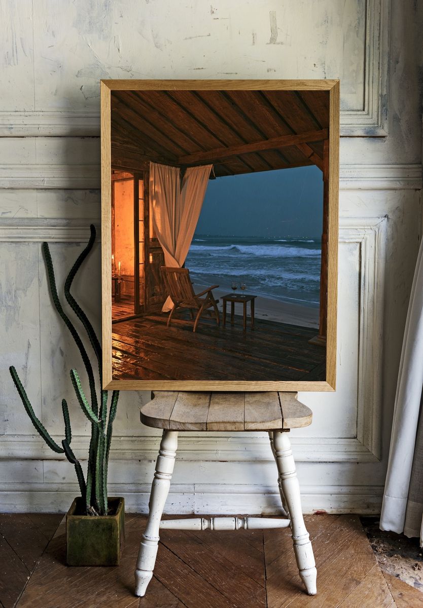 Rainy Beach Veranda Photography Poster. room preview
