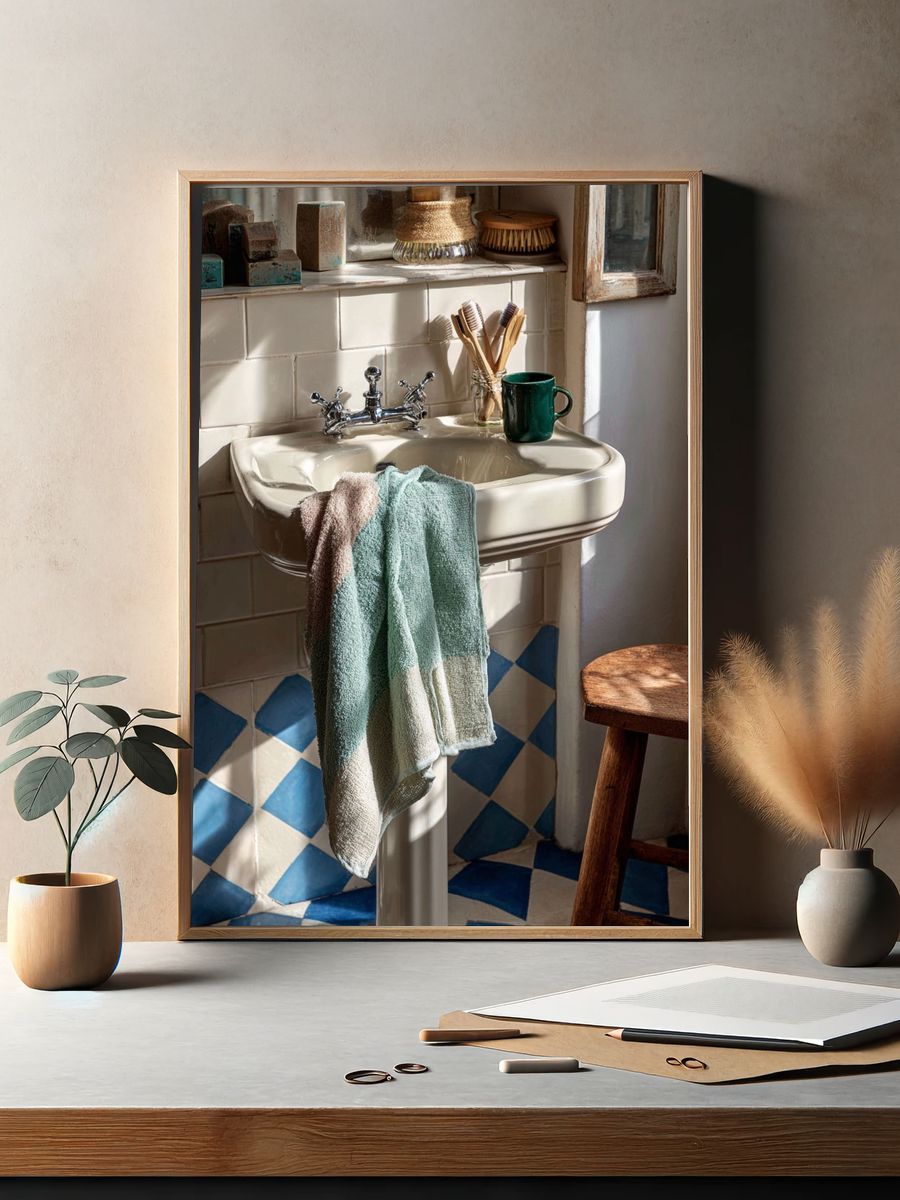 Sunlit Vintage Sink Interior Print. — room view 2