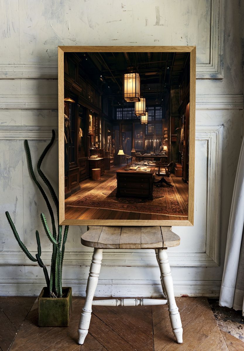 Vintage Tailor Shop Interior Print. room preview