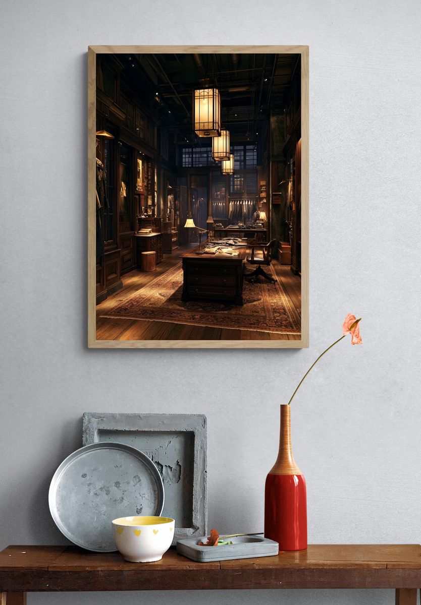 Vintage Tailor Shop Interior Print. — room view 3