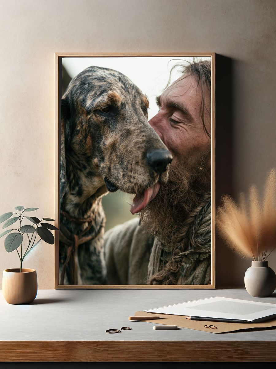 Man and Dog Portrait Poster. — room view 2