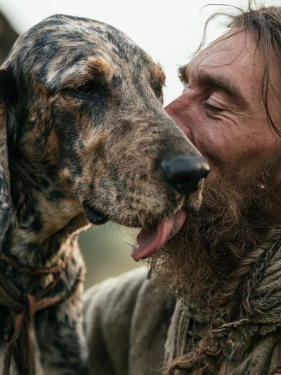 Man and Dog Portrait Poster. poster
