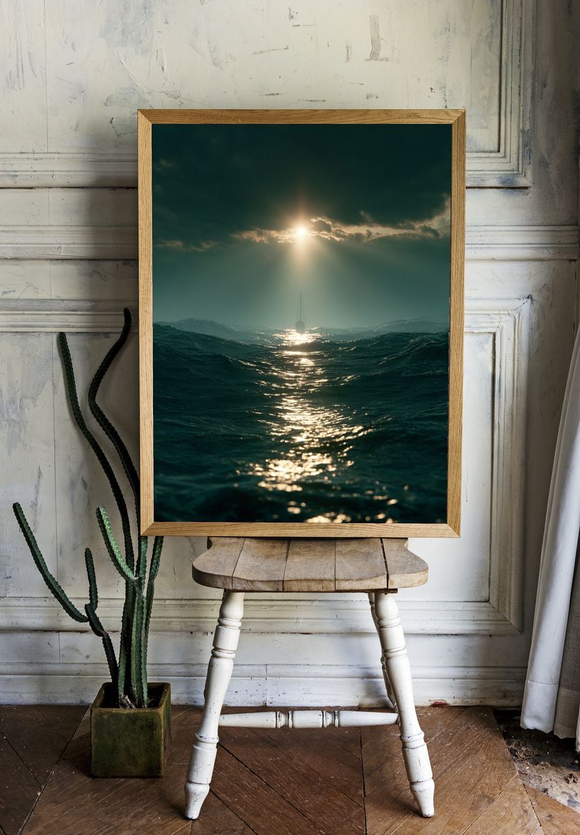 Stormy Sea Horizon Photography Poster. — room view 1