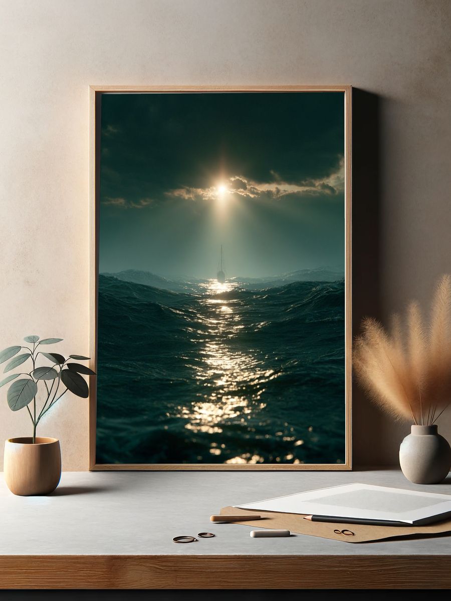 Stormy Sea Horizon Photography Poster. — room view 2