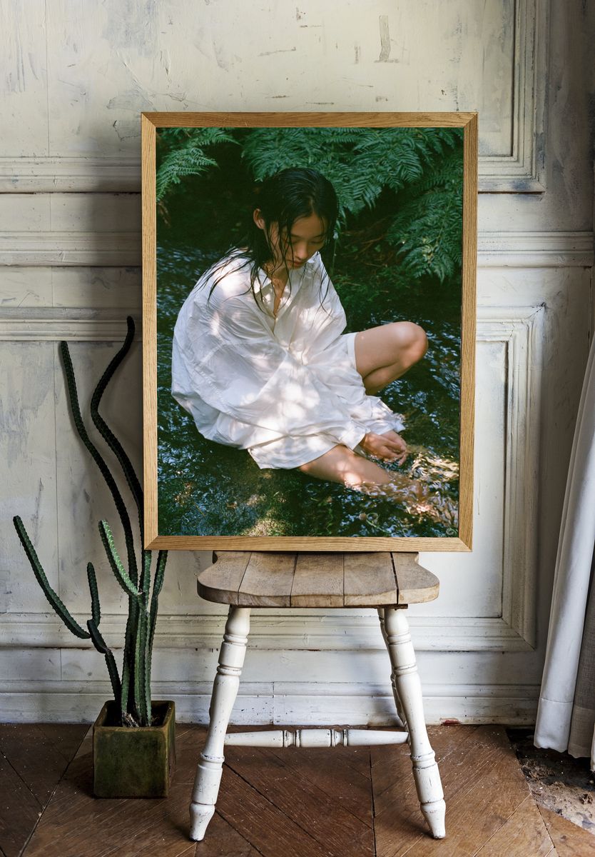 Serene Woman in Forest Stream Poster. room preview