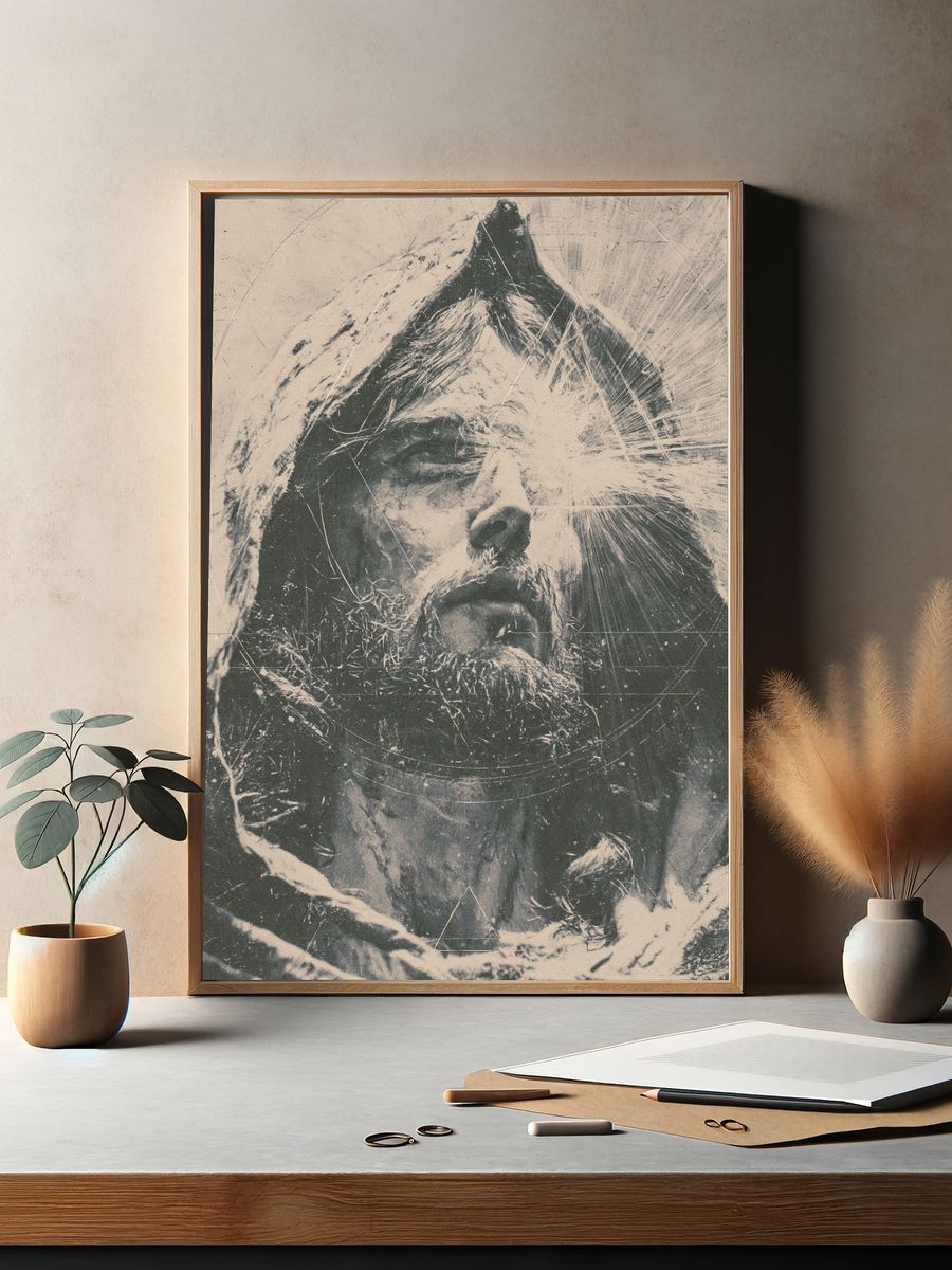 Bearded Man Portrait Print. — room view 2