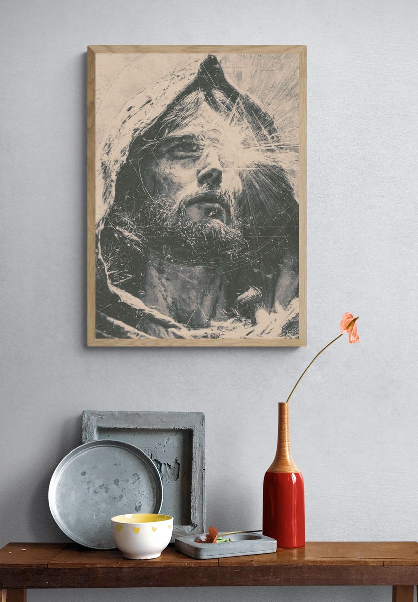 Bearded Man Portrait Print. — room view 3