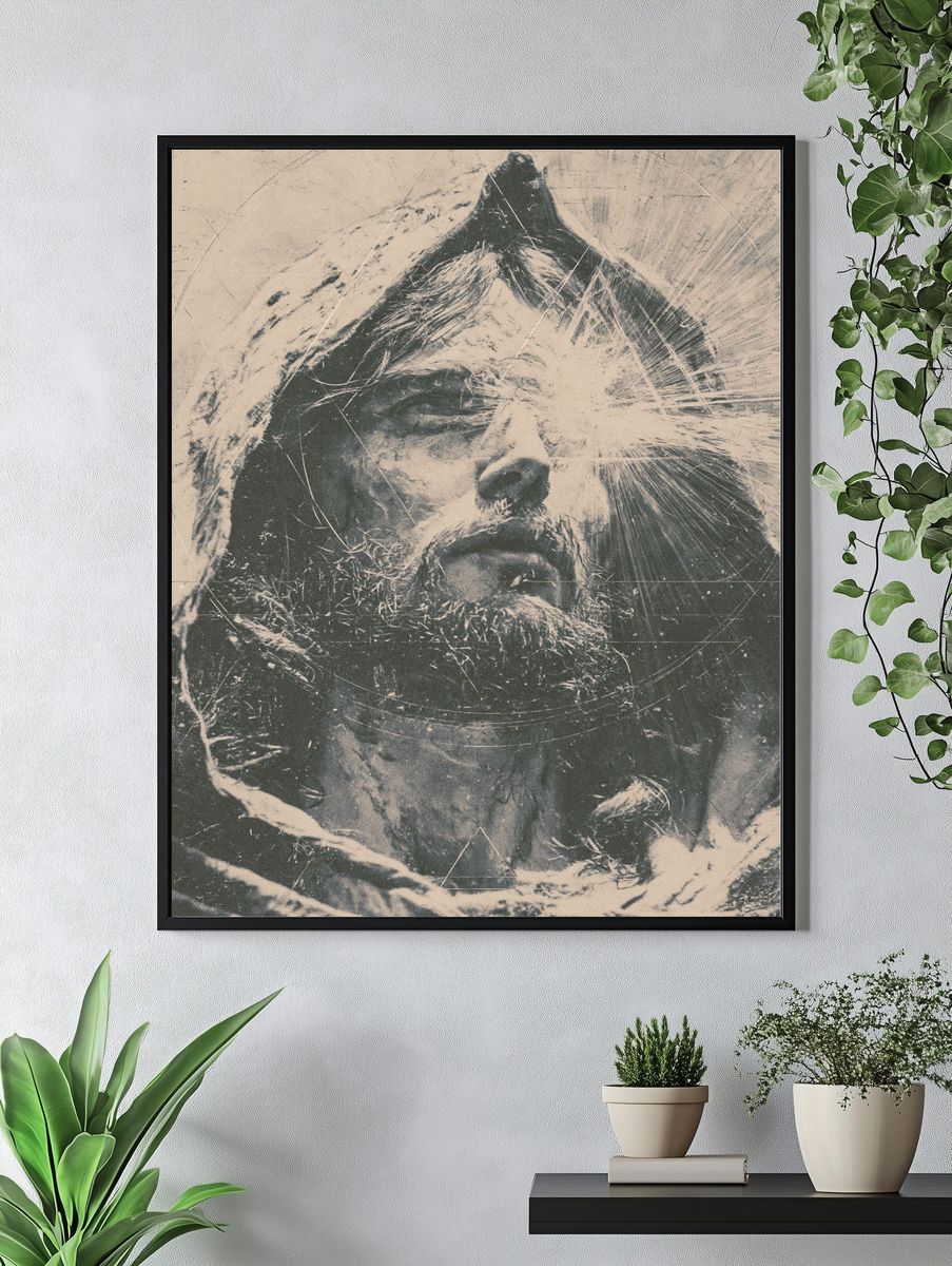 Bearded Man Portrait Print. — room view 4