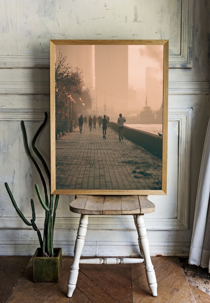 Sunset Riverside Runners Photography Poster. — room view 1