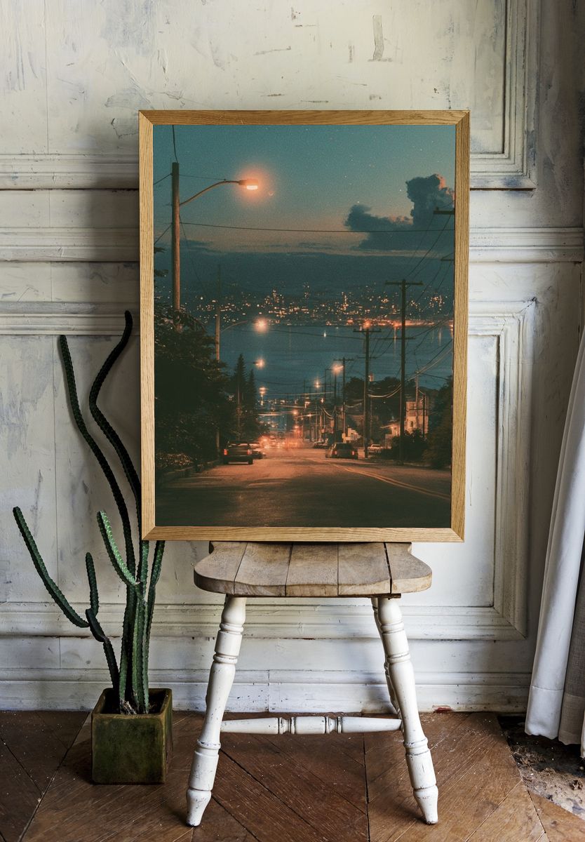 Neon Coastal Street Photography Poster. room preview