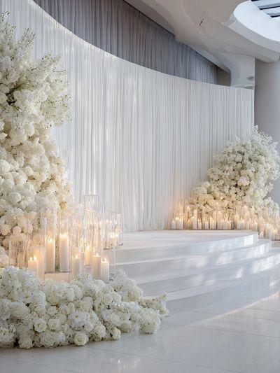 White Floral Wedding Stage Photography Poster.