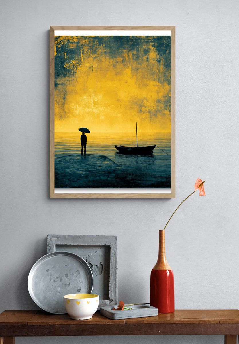 Solitary Boat at Sunset Photography Poster. — room view 3