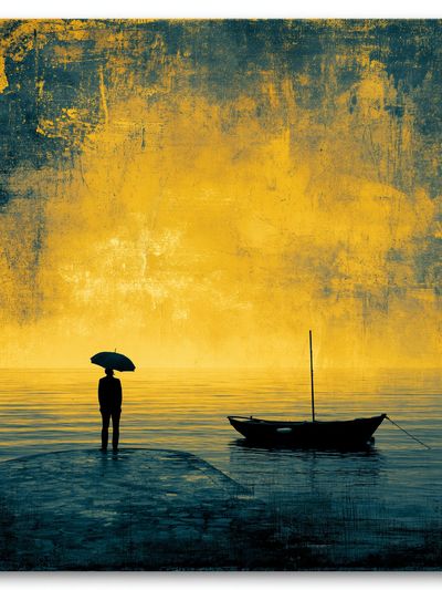 Solitary Boat at Sunset Photography Poster. poster