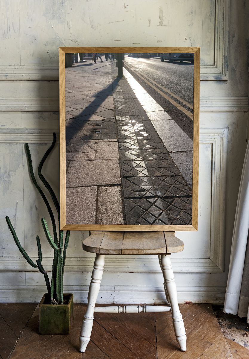Sunlit Sidewalk Street Photography Poster. room preview