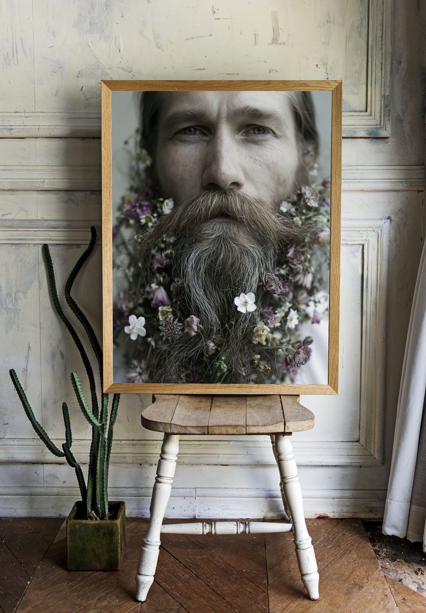 Floral Bearded Portrait Print. room preview