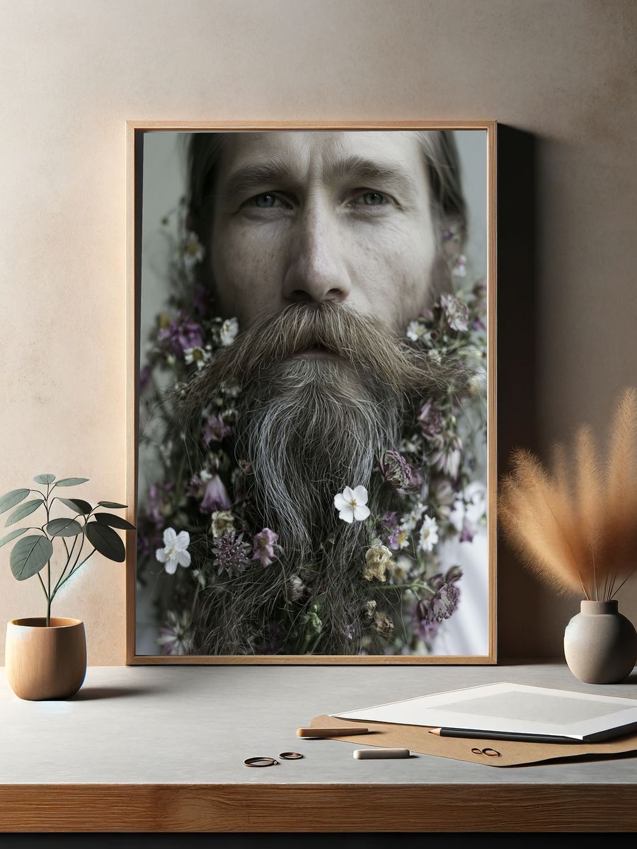 Floral Bearded Portrait Print. — room view 2