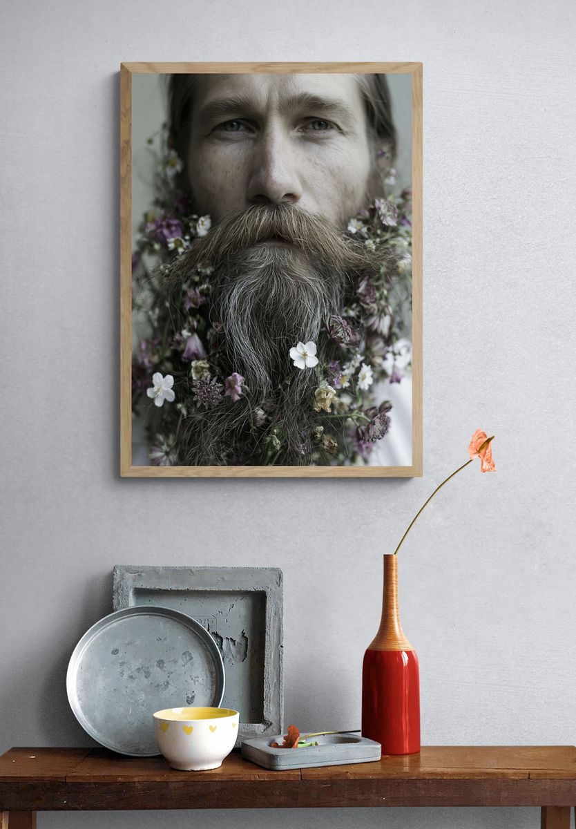 Floral Bearded Portrait Print. — room view 3