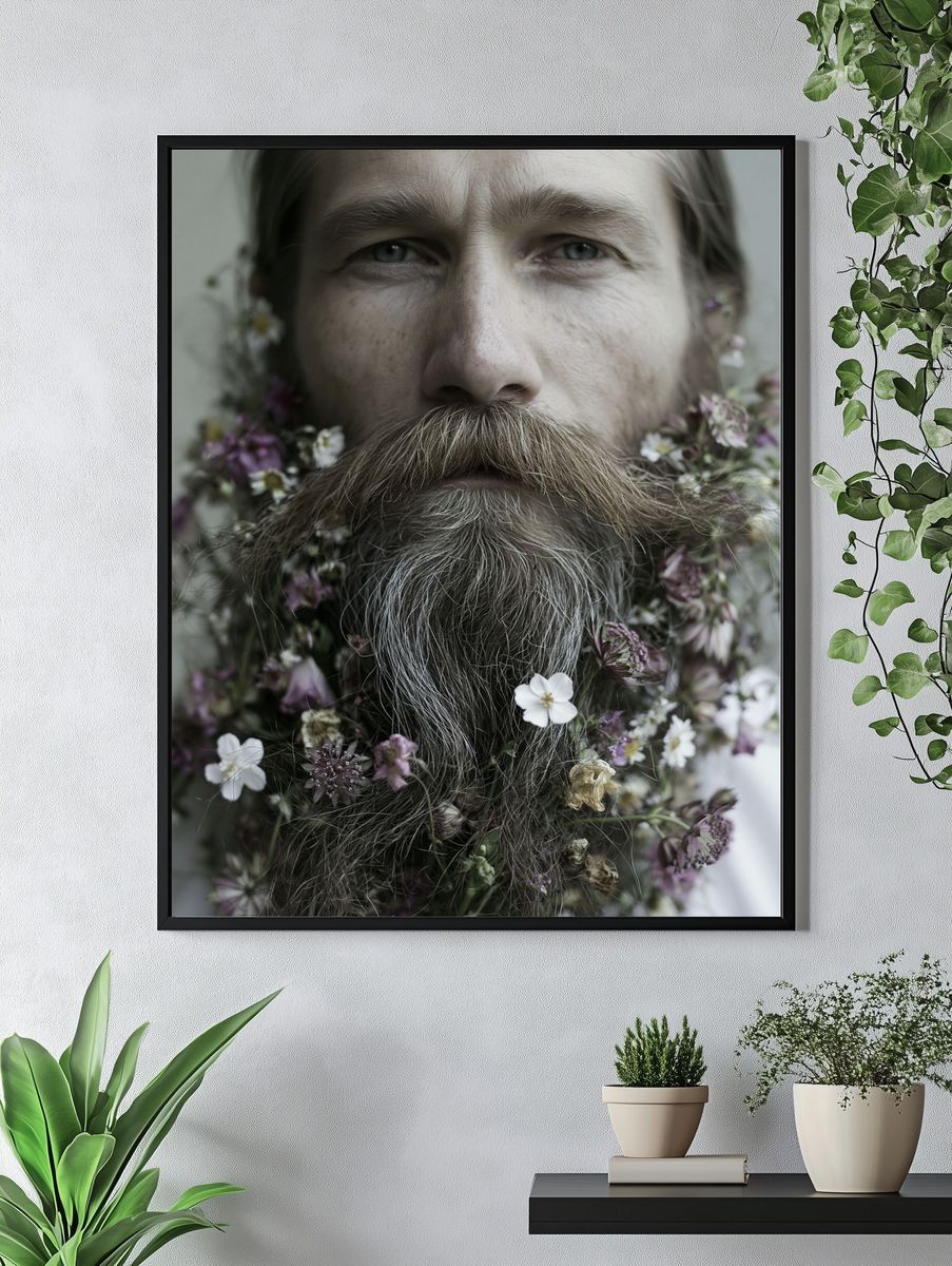 Floral Bearded Portrait Print. — room view 4