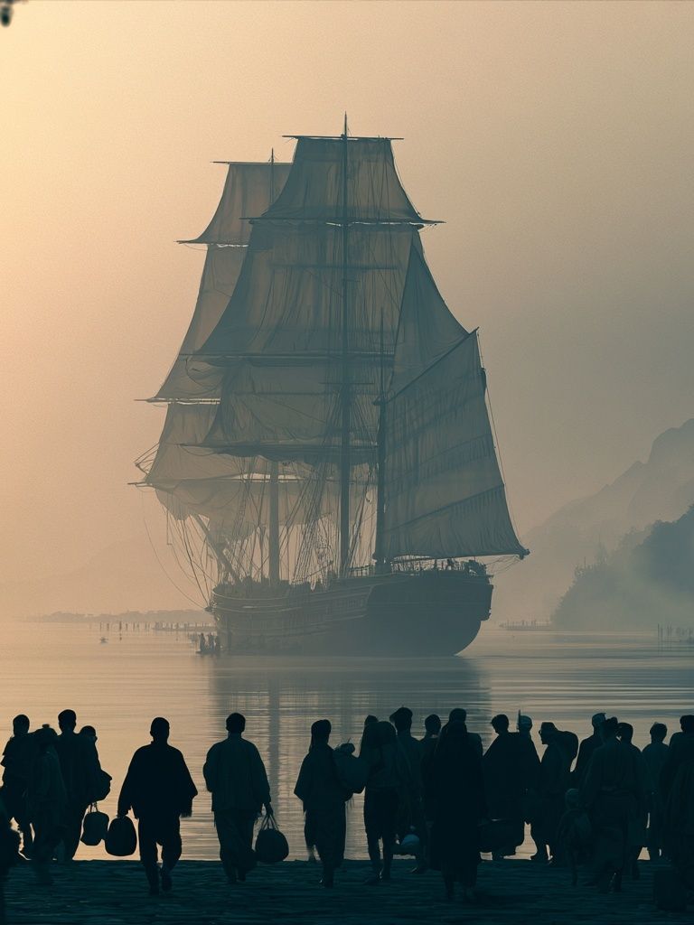 Misty Tall Ship Harbor Poster. poster — photography art