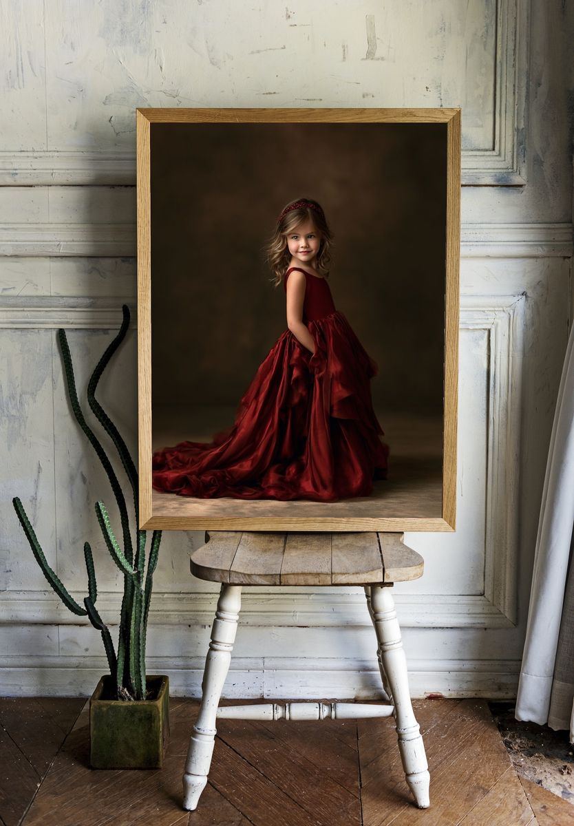 Girl in Red Dress Portrait Poster. room preview