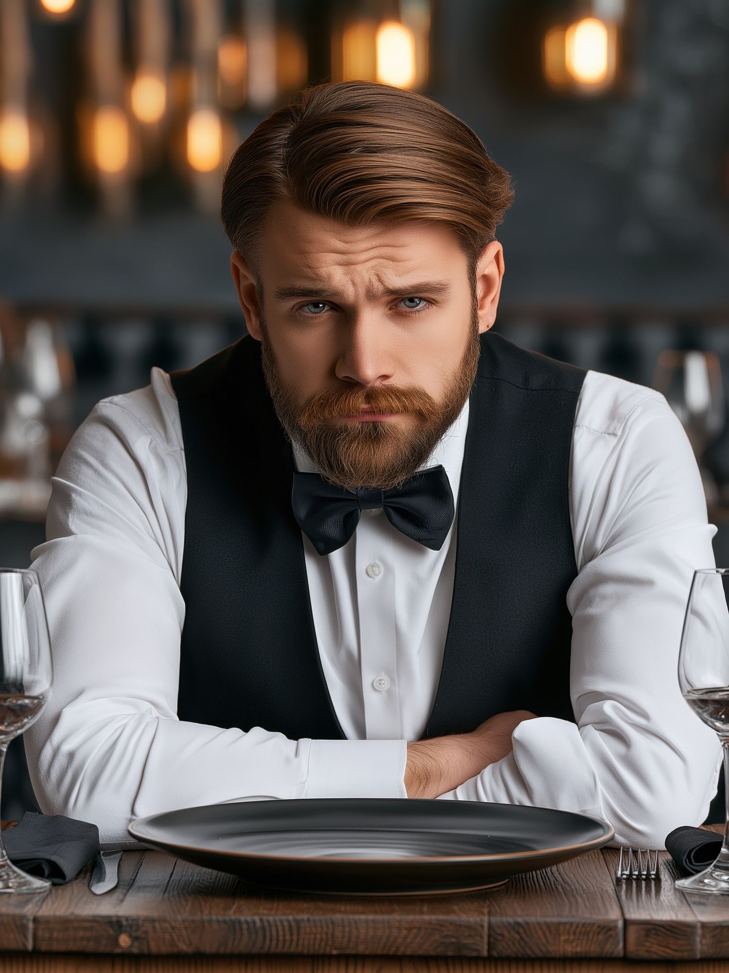 Brooding Waiter Portrait Print. poster detail