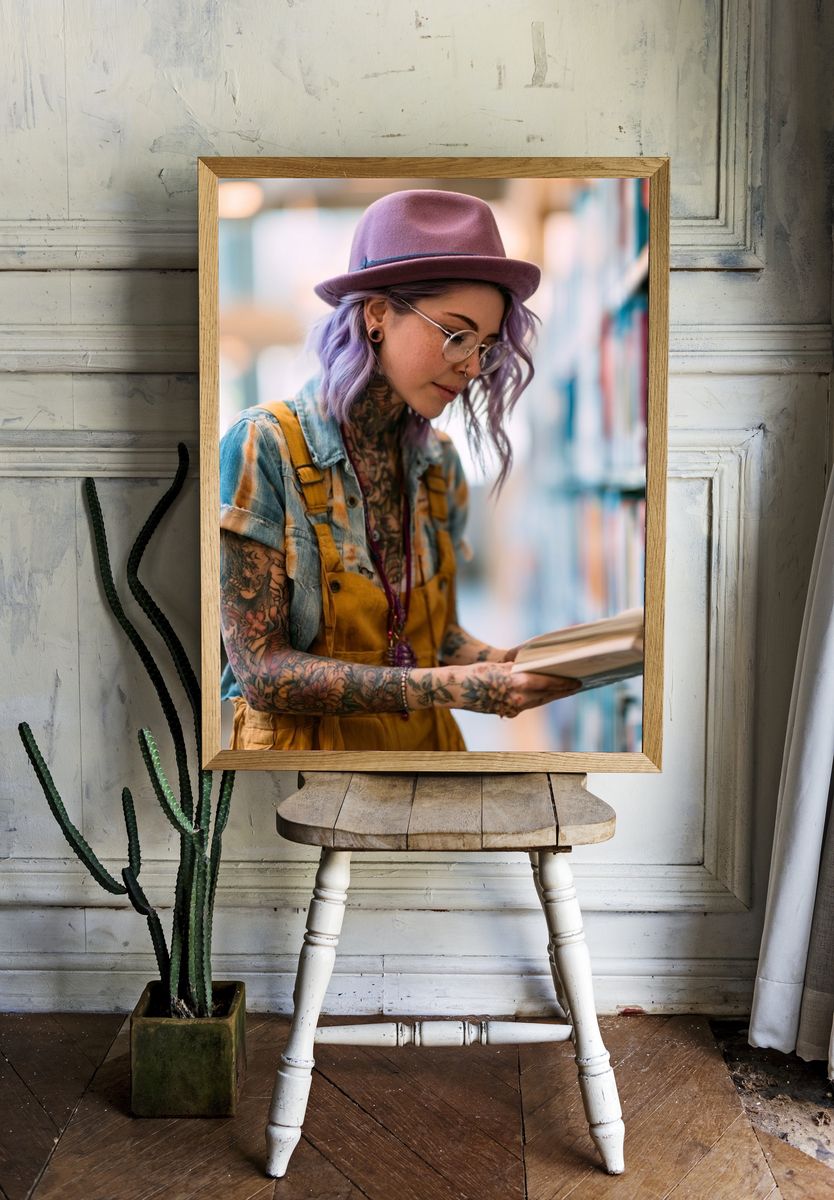 Tattooed Reader Portrait Print. room preview