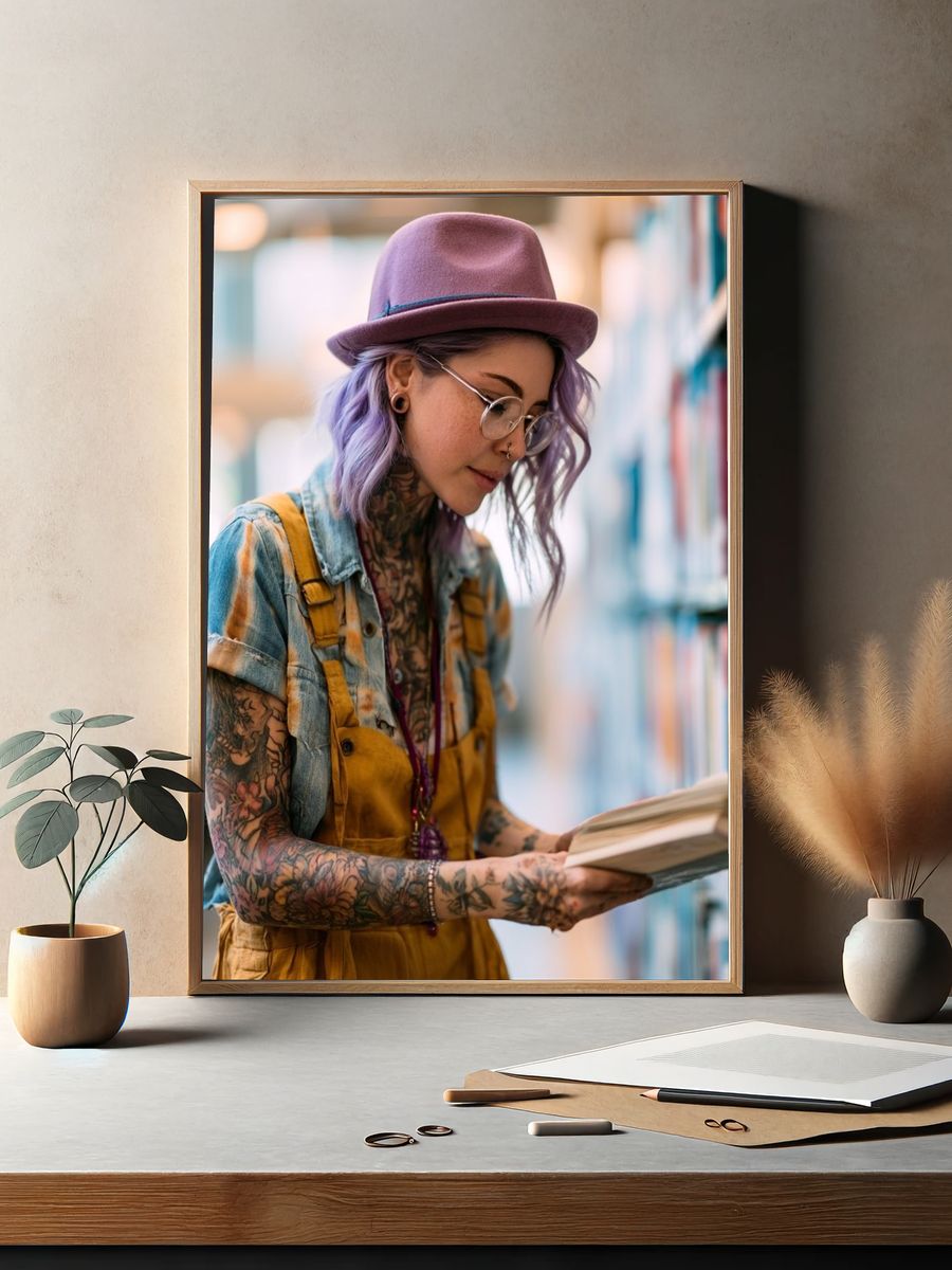 Tattooed Reader Portrait Print. — room view 2