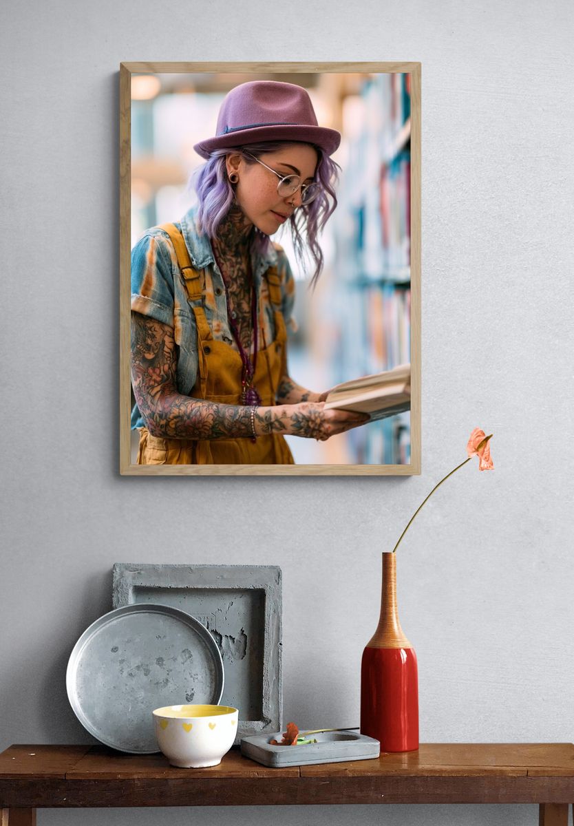 Tattooed Reader Portrait Print. — room view 3