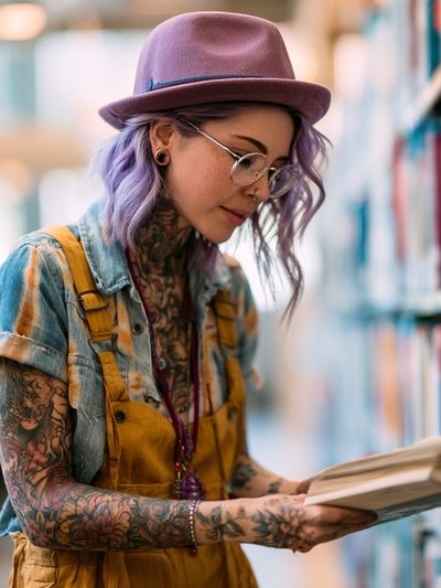 Tattooed Reader Portrait Print. poster
