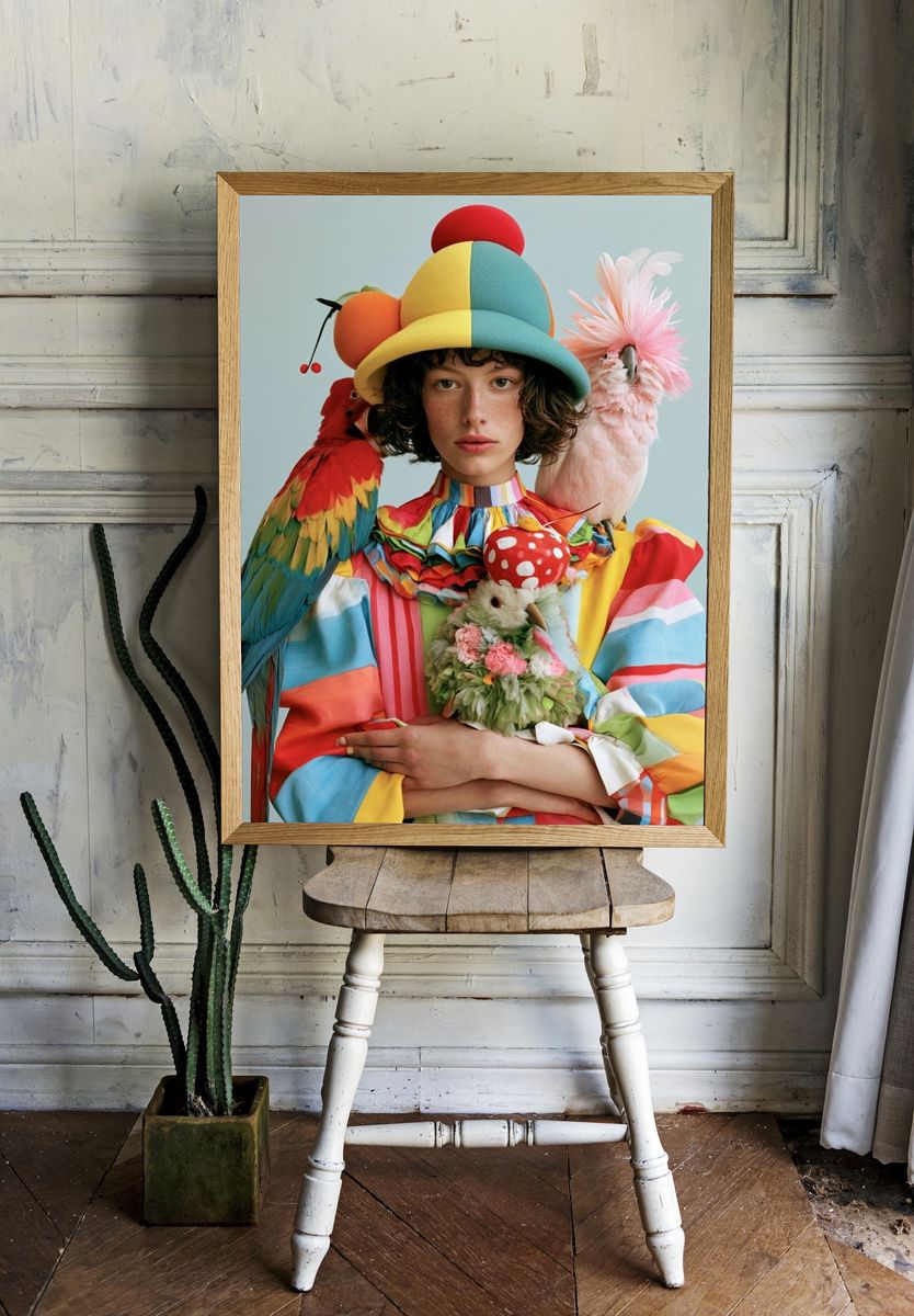 Colorful Bird Portrait Print. — room view 1