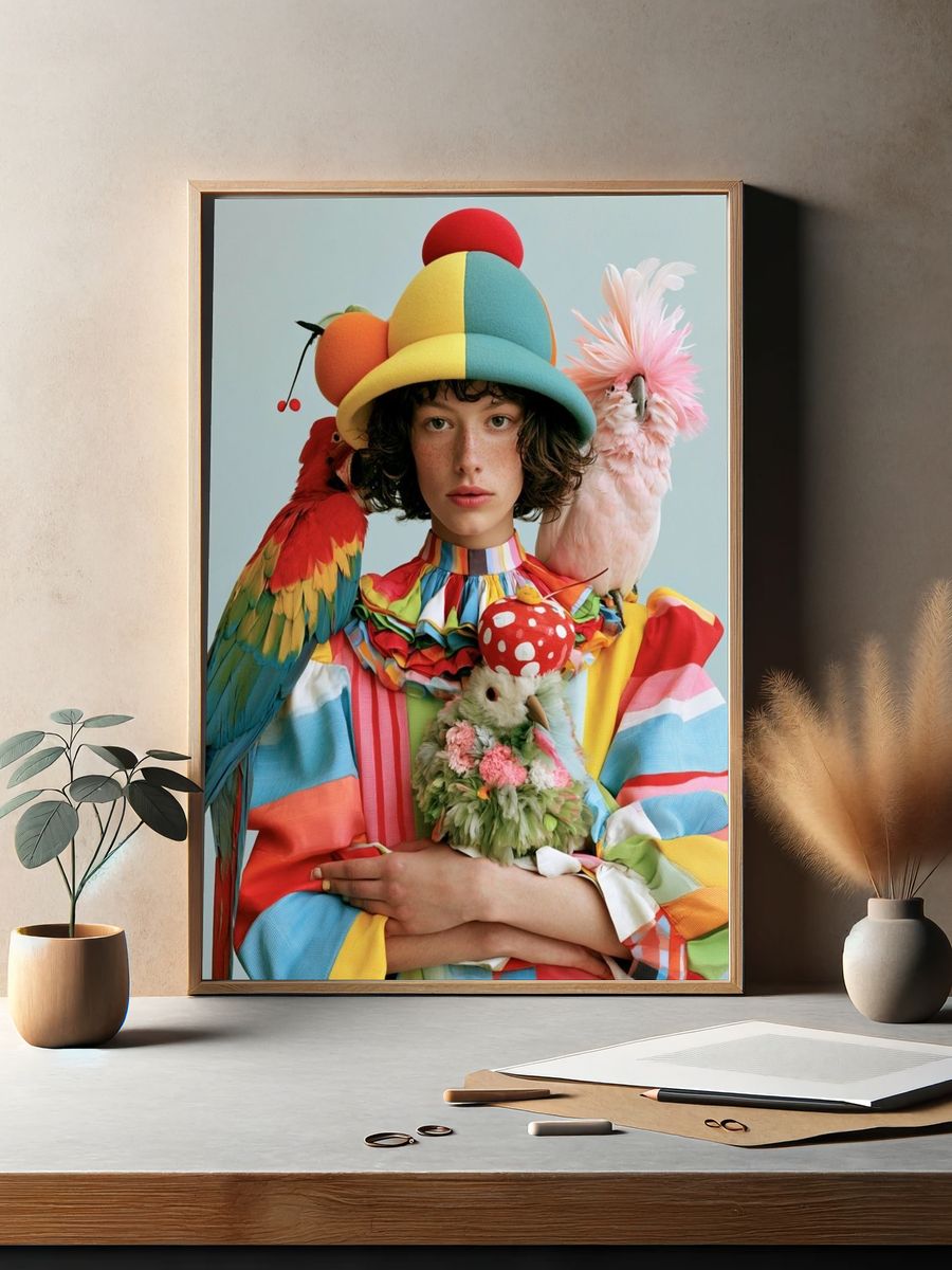 Colorful Bird Portrait Print. — room view 2