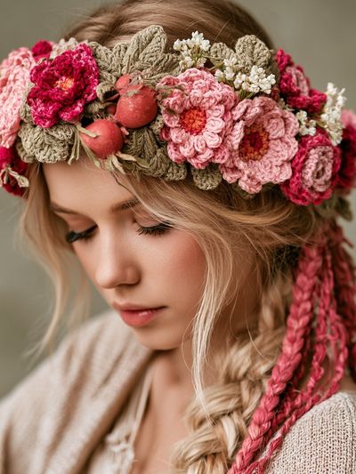 Crocheted Flower Crown Portrait Print.