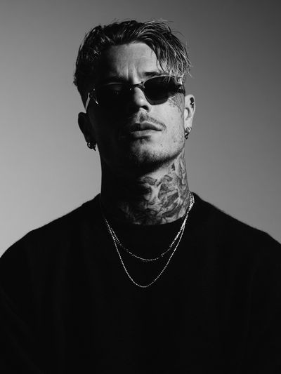 Tattooed Man in Sunglasses Portrait Print.