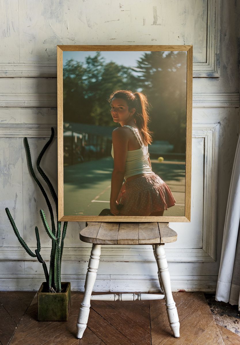 Sunlit Tennis Portrait Photography Poster. room preview