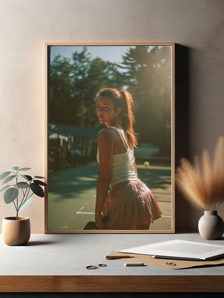 Sunlit Tennis Portrait Photography Poster. — room view 2