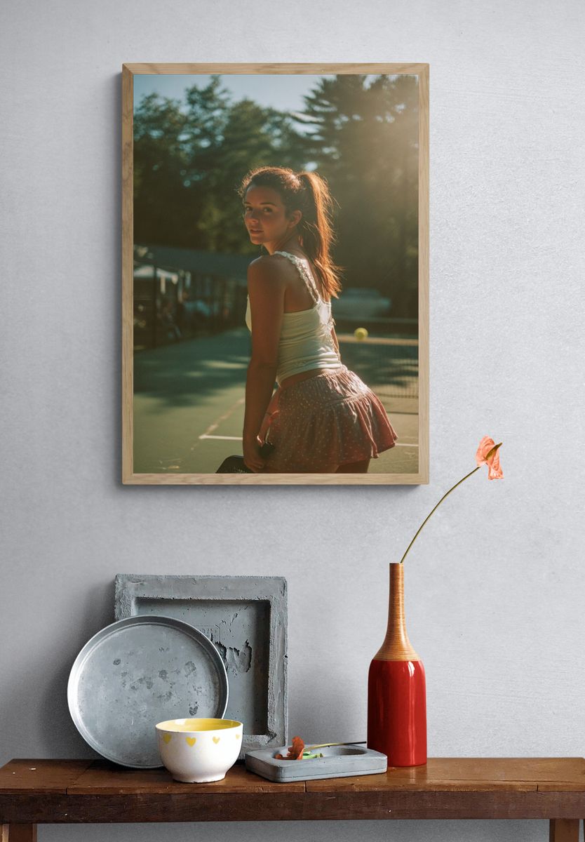 Sunlit Tennis Portrait Photography Poster. — room view 3