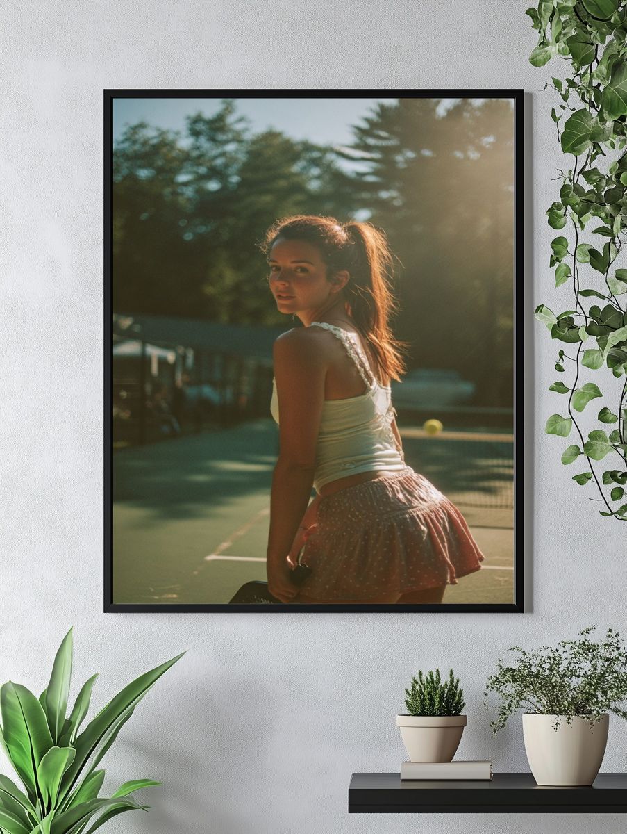 Sunlit Tennis Portrait Photography Poster. — room view 4
