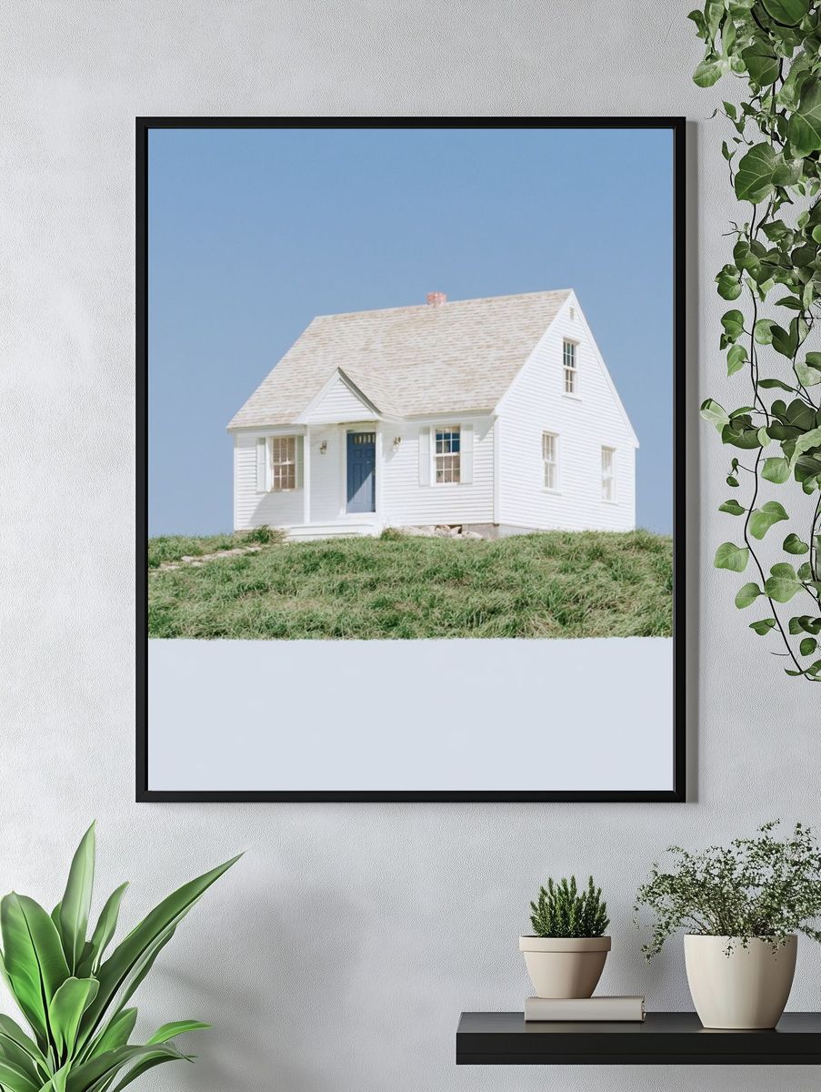 White Cottage on the Hill Poster. — room view 4