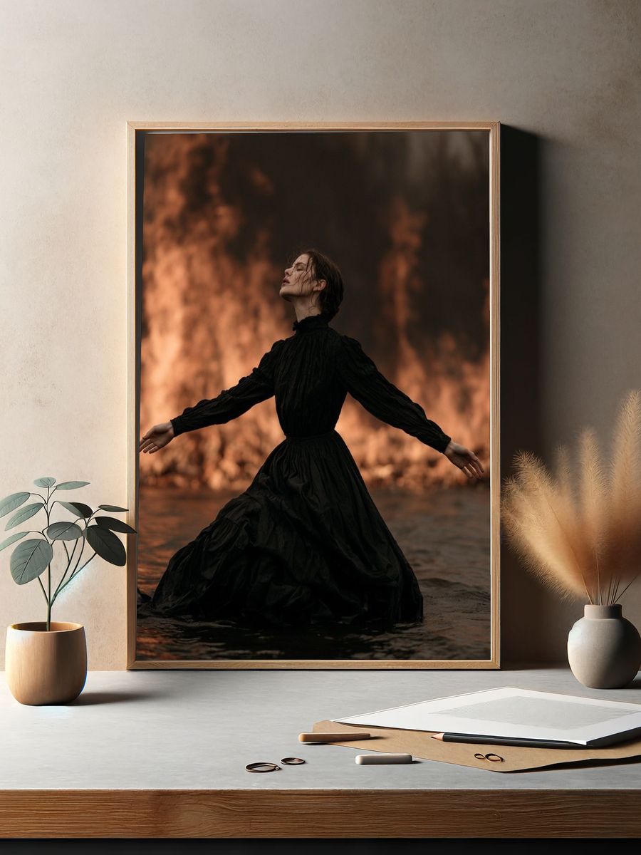 Woman in Fire — Photography Print. — room view 2