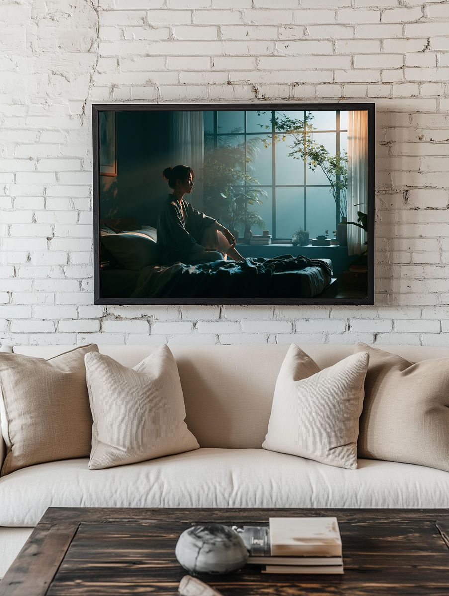 Serene Bedroom Portrait Print. — room view 1