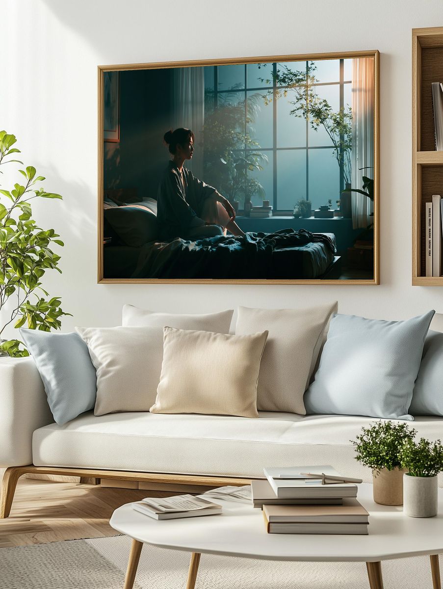 Serene Bedroom Portrait Print. — room view 2