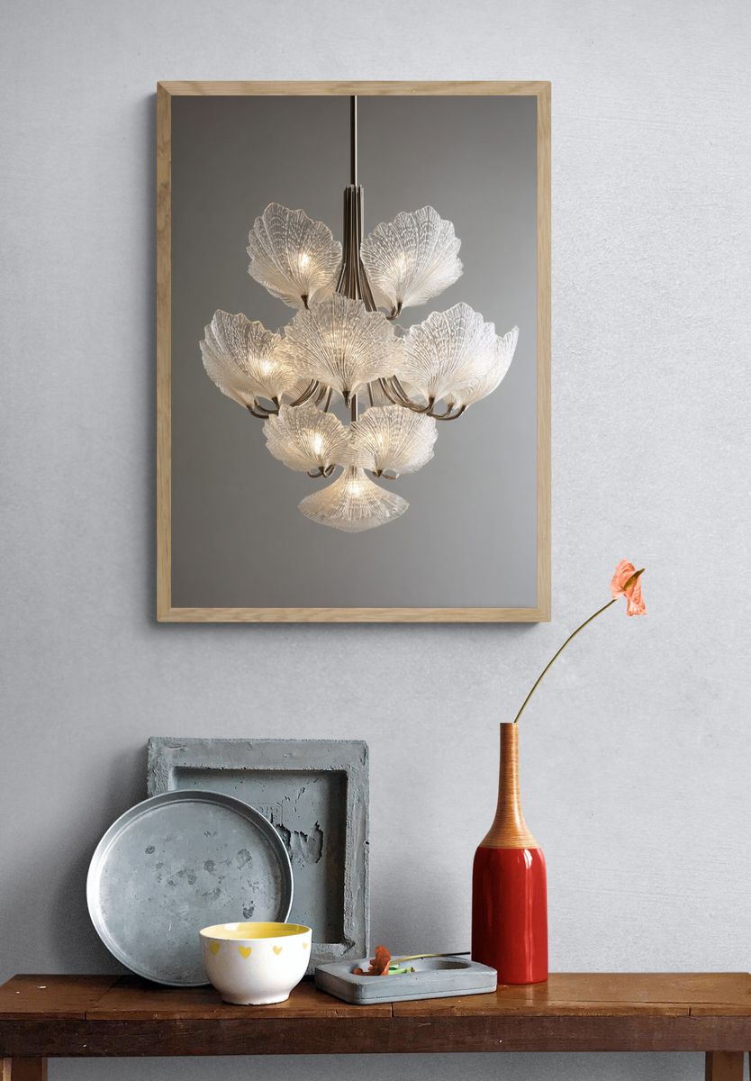 Glass Petal Chandelier Photography Poster. — room view 3