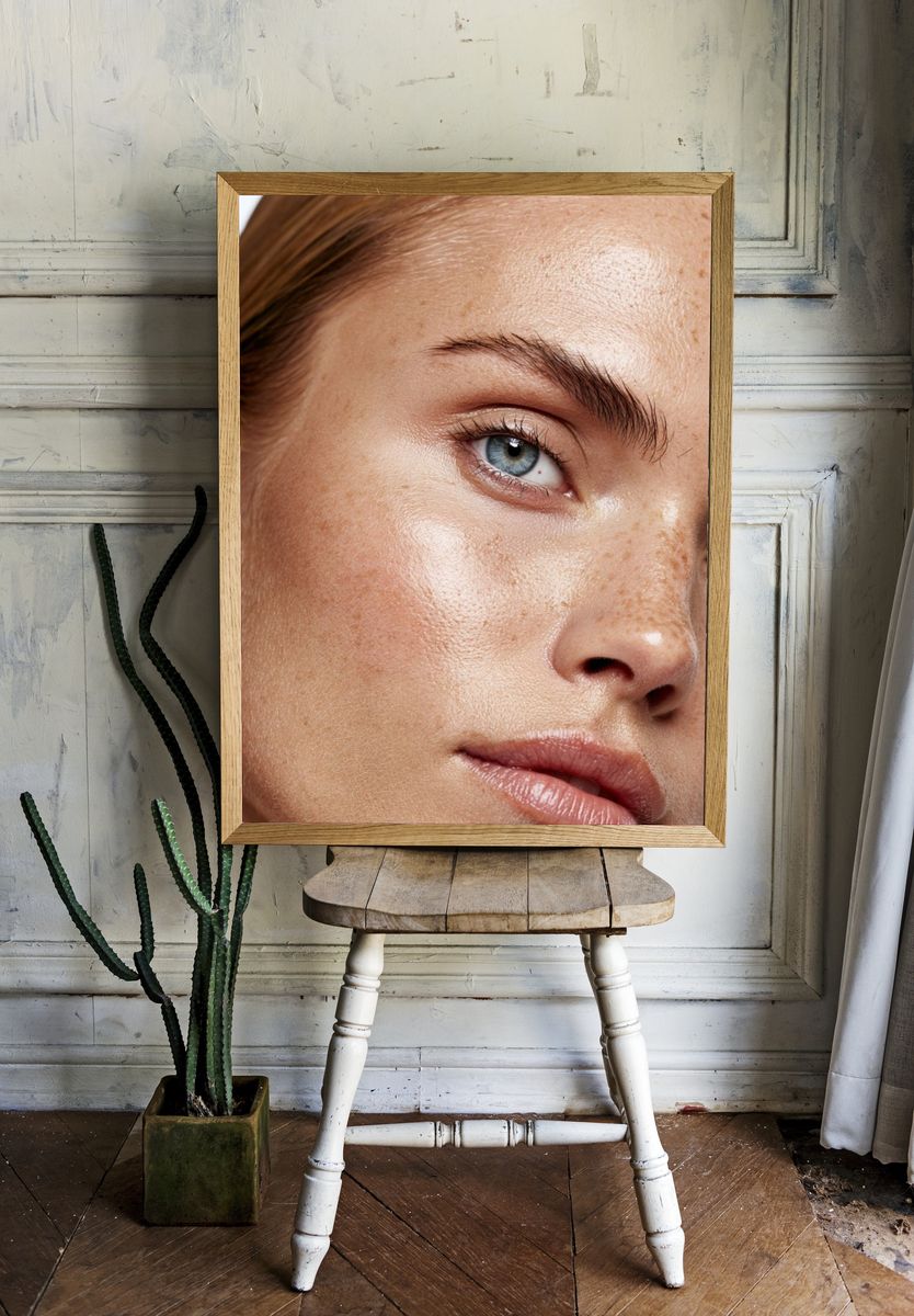 Freckled Blue-Eyed Portrait Print. room preview