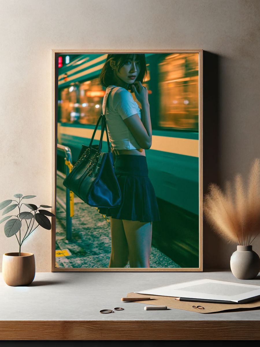 Neon Train Platform Portrait Print. — room view 2