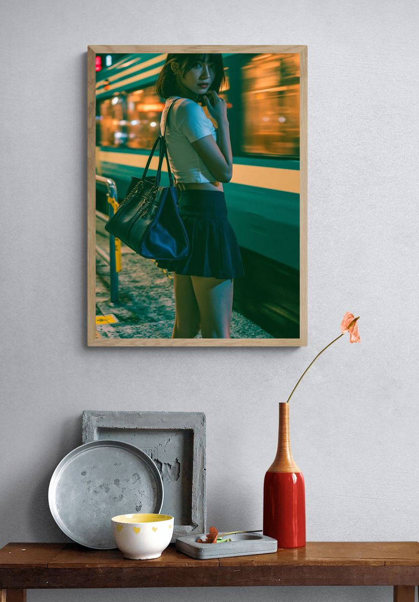 Neon Train Platform Portrait Print. — room view 3