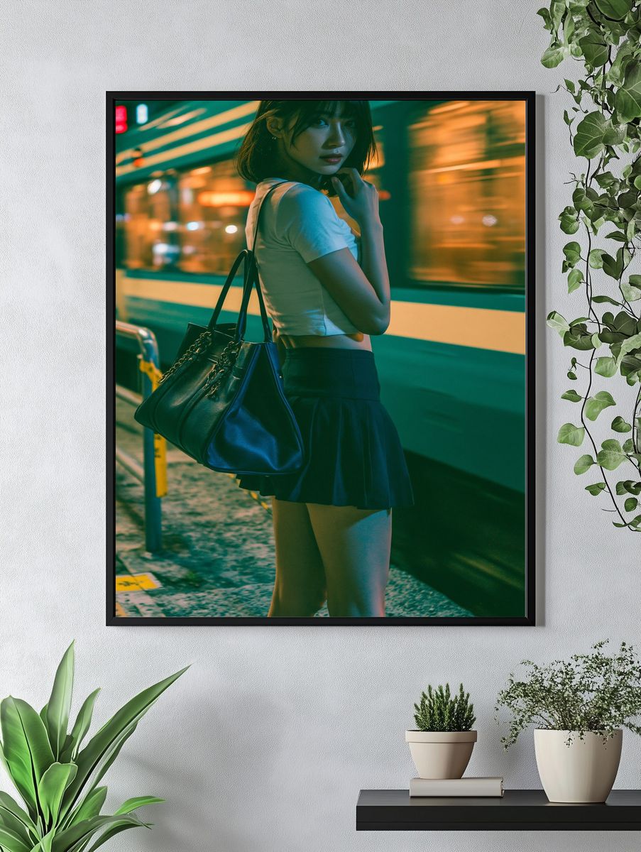 Neon Train Platform Portrait Print. — room view 4