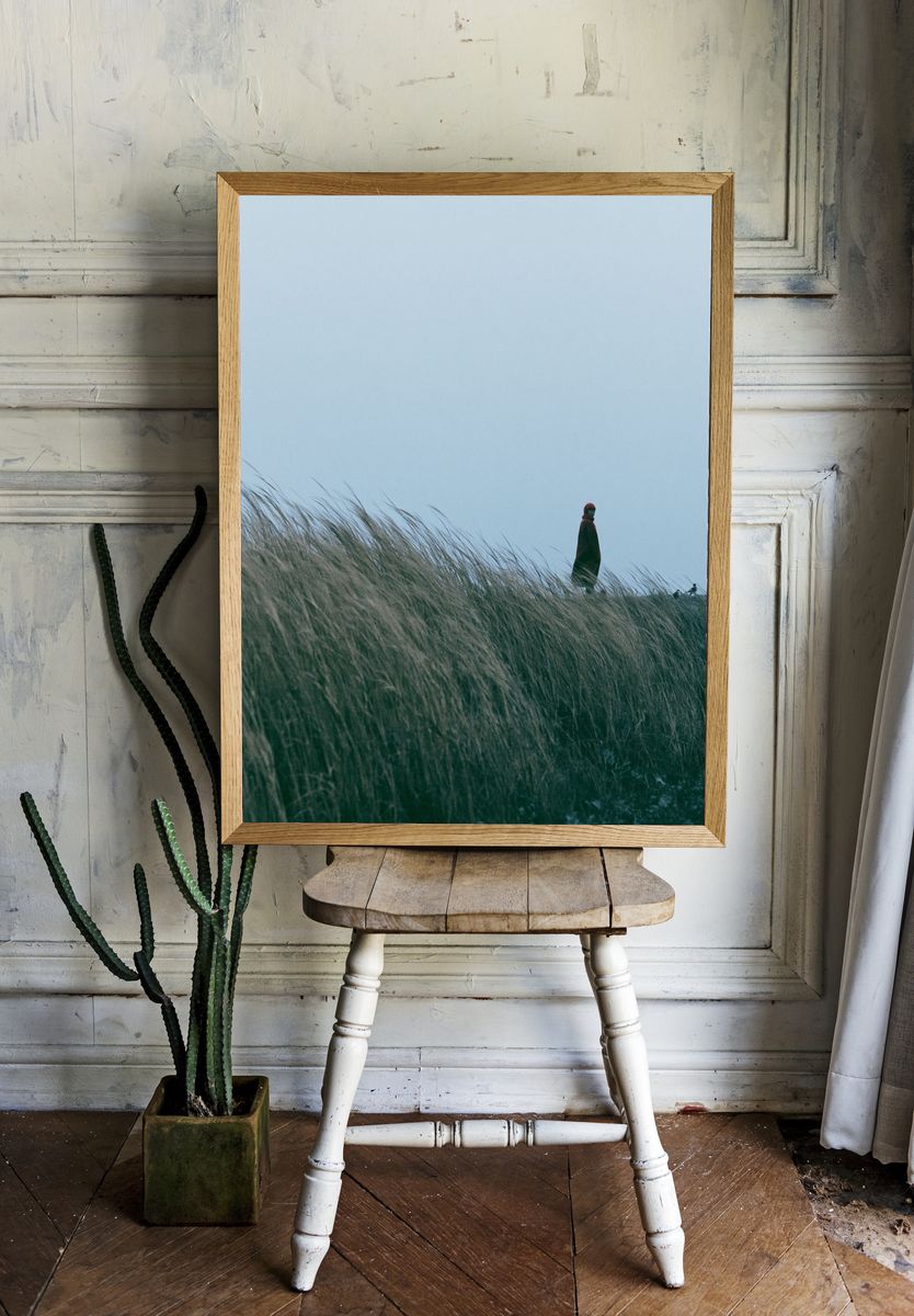 Solitary Figure in Dunes Photography Poster. room preview