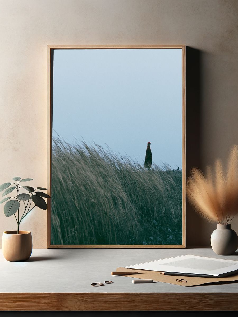 Solitary Figure in Dunes Photography Poster. — room view 2